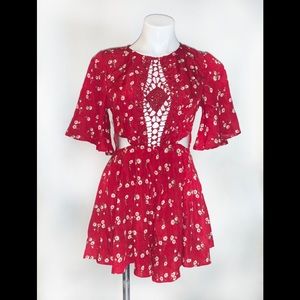 Cute Red floral print dress